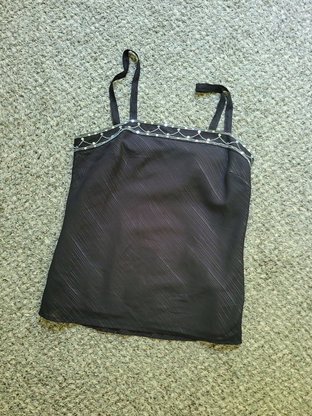 Cato Black Satin-Look Spaghetti Strap Cami with Silver Trim